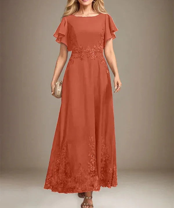 A-line Scoop Ankle-Length Lace Chiffon Mother of the Bride Dress With Sequins