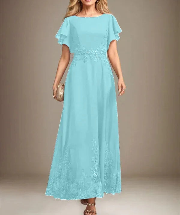 A-line Scoop Ankle-Length Lace Chiffon Mother of the Bride Dress With Sequins