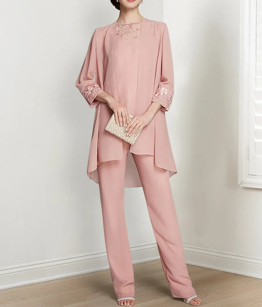Chiffon Long Sleeves Mother Of The Bride Pantsuits With Jacket
