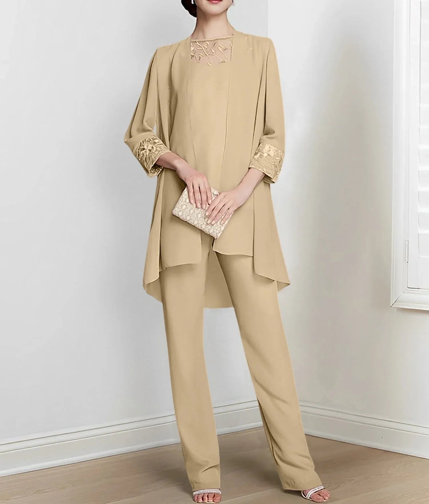 Chiffon Long Sleeves Mother Of The Bride Pantsuits With Jacket