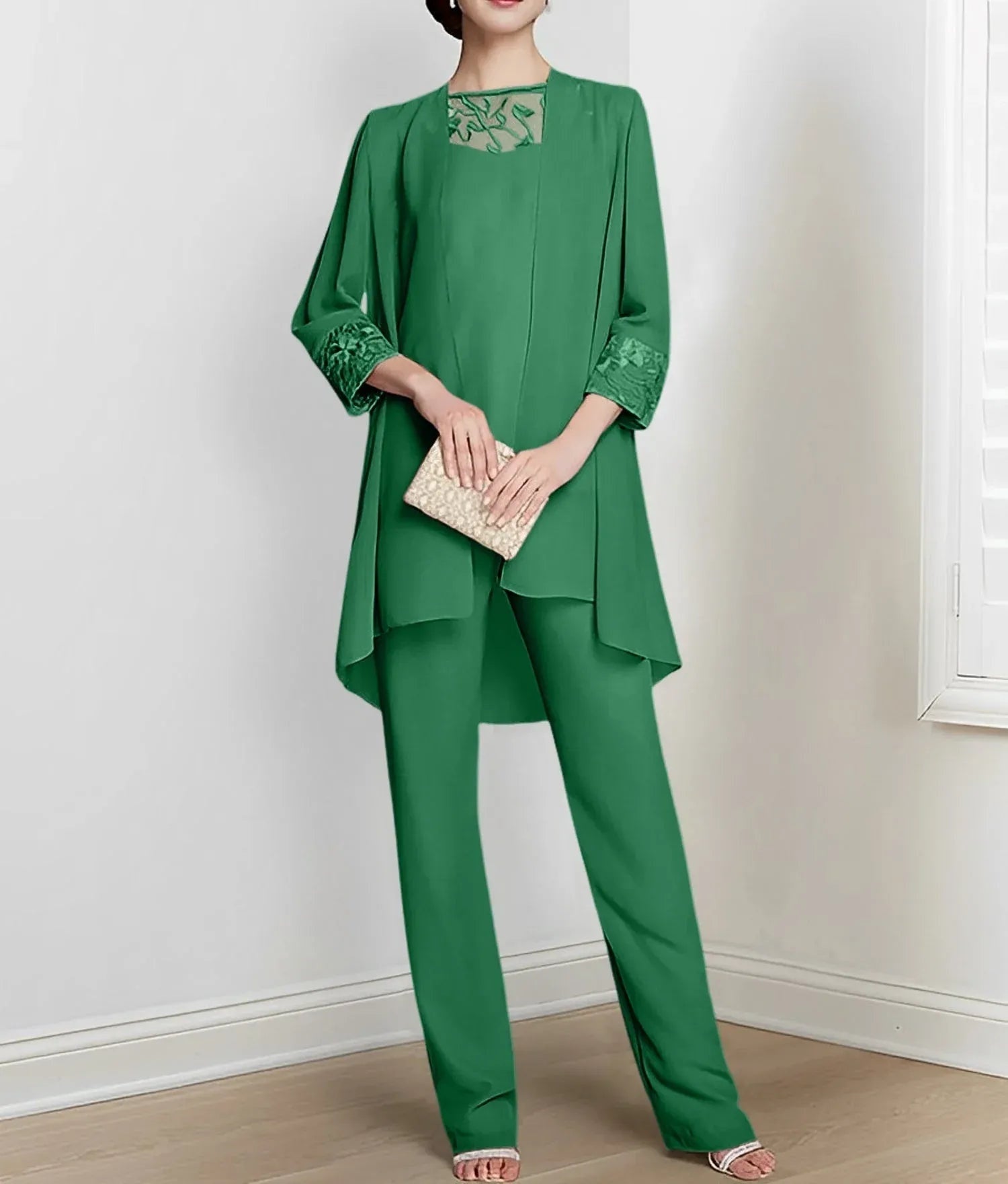 Chiffon Long Sleeves Mother Of The Bride Pantsuits With Jacket