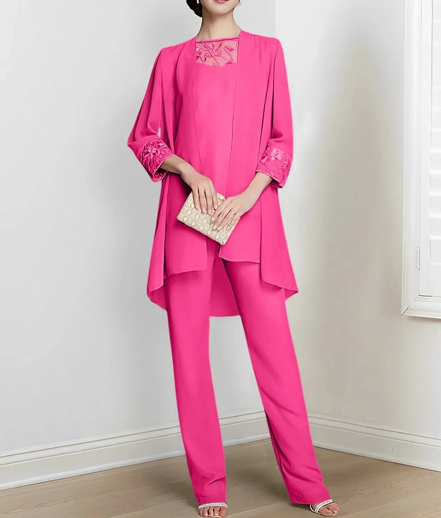 Chiffon Long Sleeves Mother Of The Bride Pantsuits With Jacket