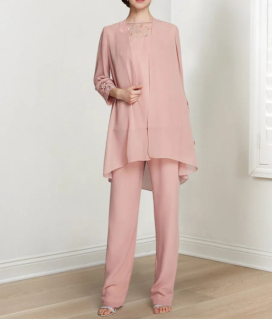 Chiffon Long Sleeves Mother Of The Bride Pantsuits With Jacket