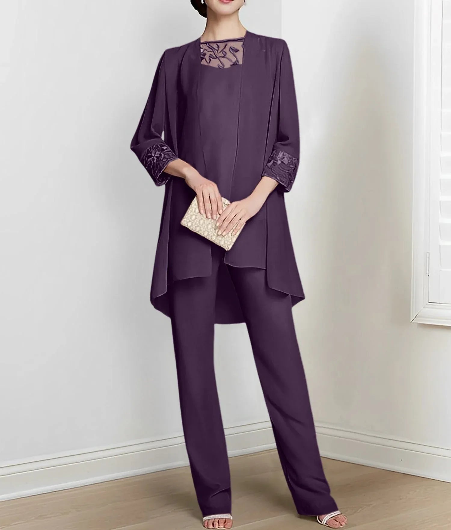 Chiffon Long Sleeves Mother Of The Bride Pantsuits With Jacket
