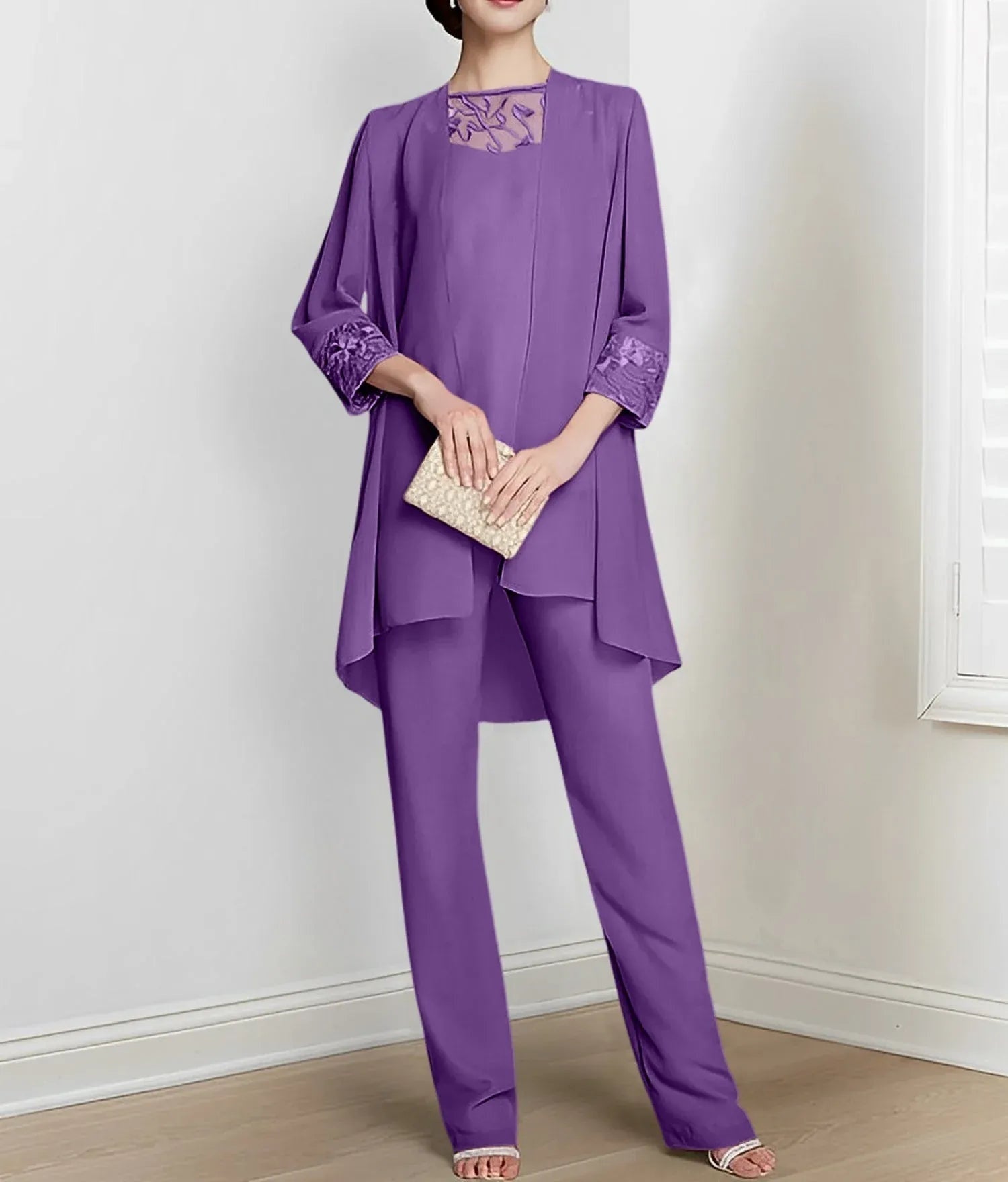 Chiffon Long Sleeves Mother Of The Bride Pantsuits With Jacket