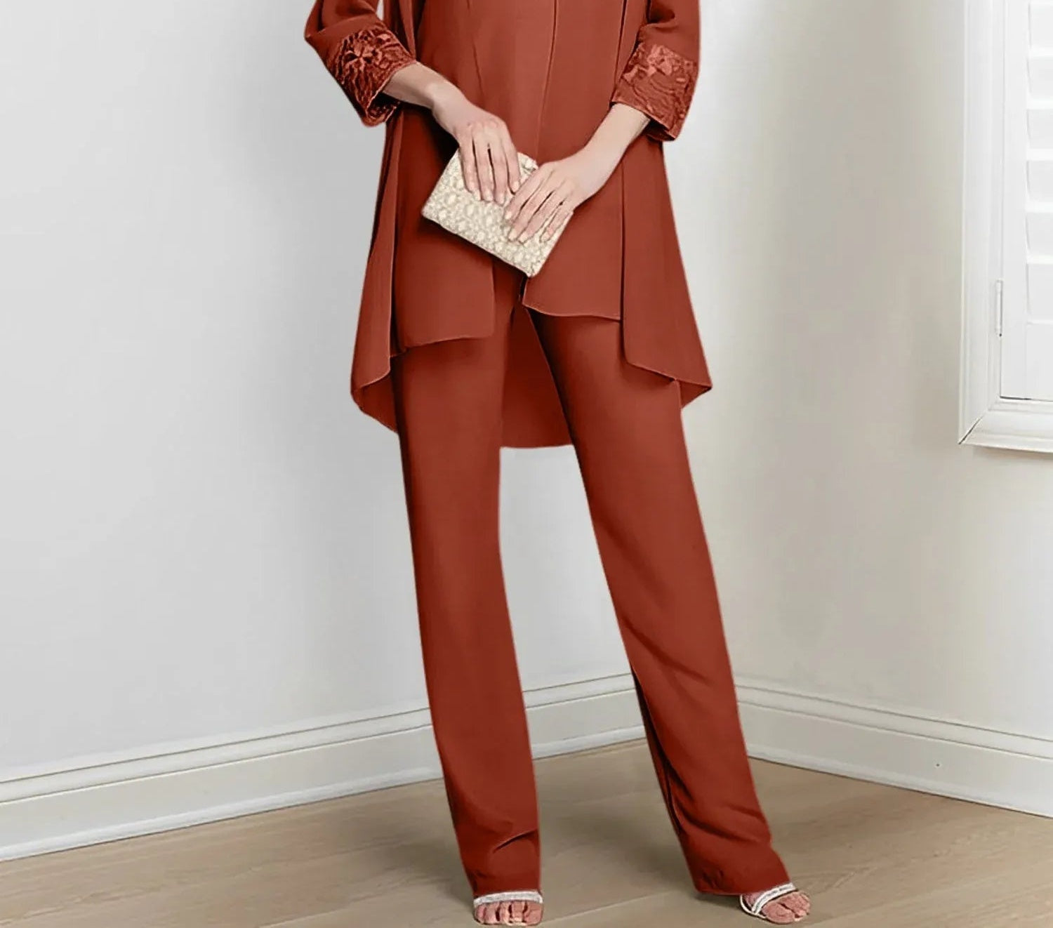 Chiffon Long Sleeves Mother Of The Bride Pantsuits With Jacket