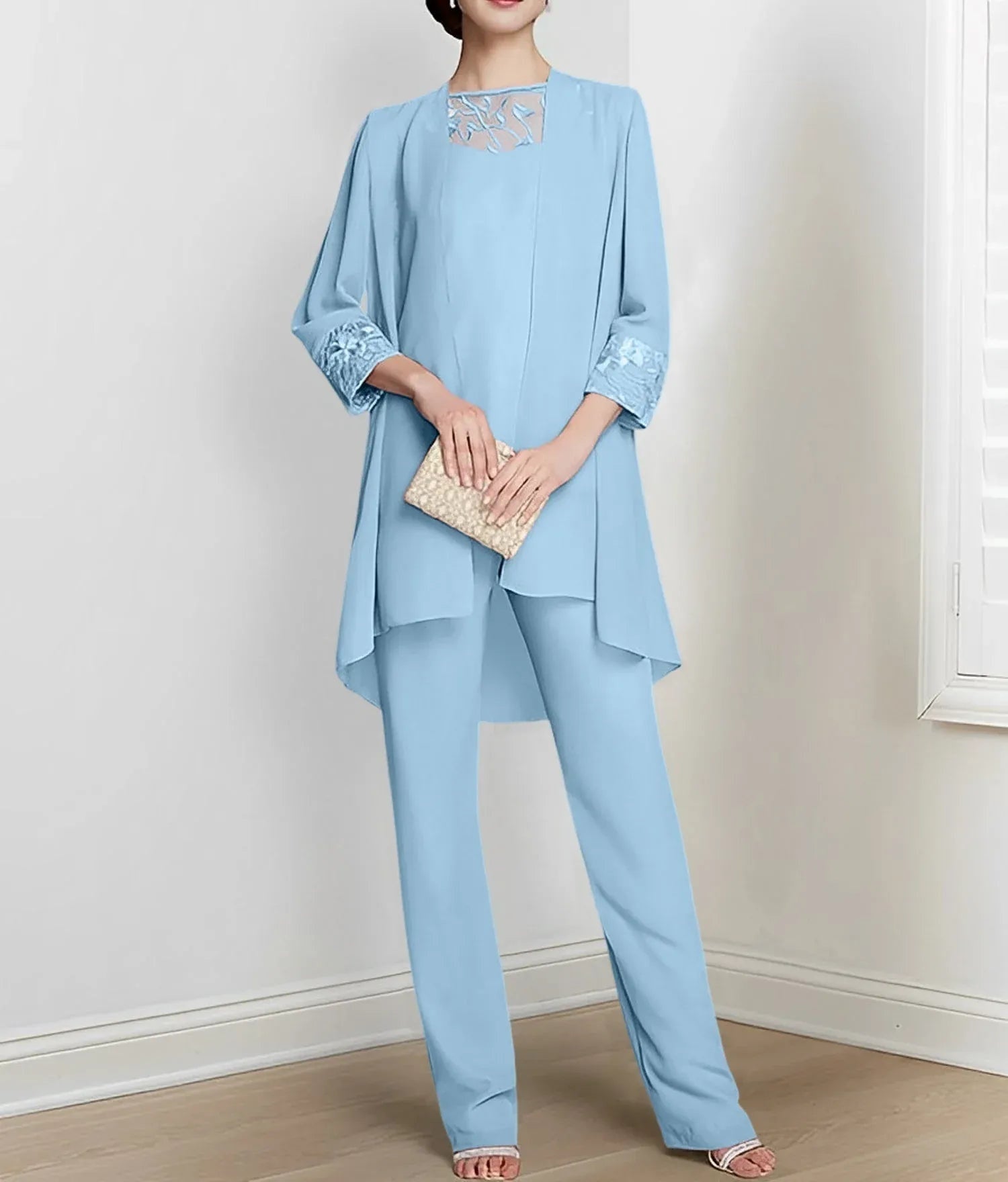 Chiffon Long Sleeves Mother Of The Bride Pantsuits With Jacket