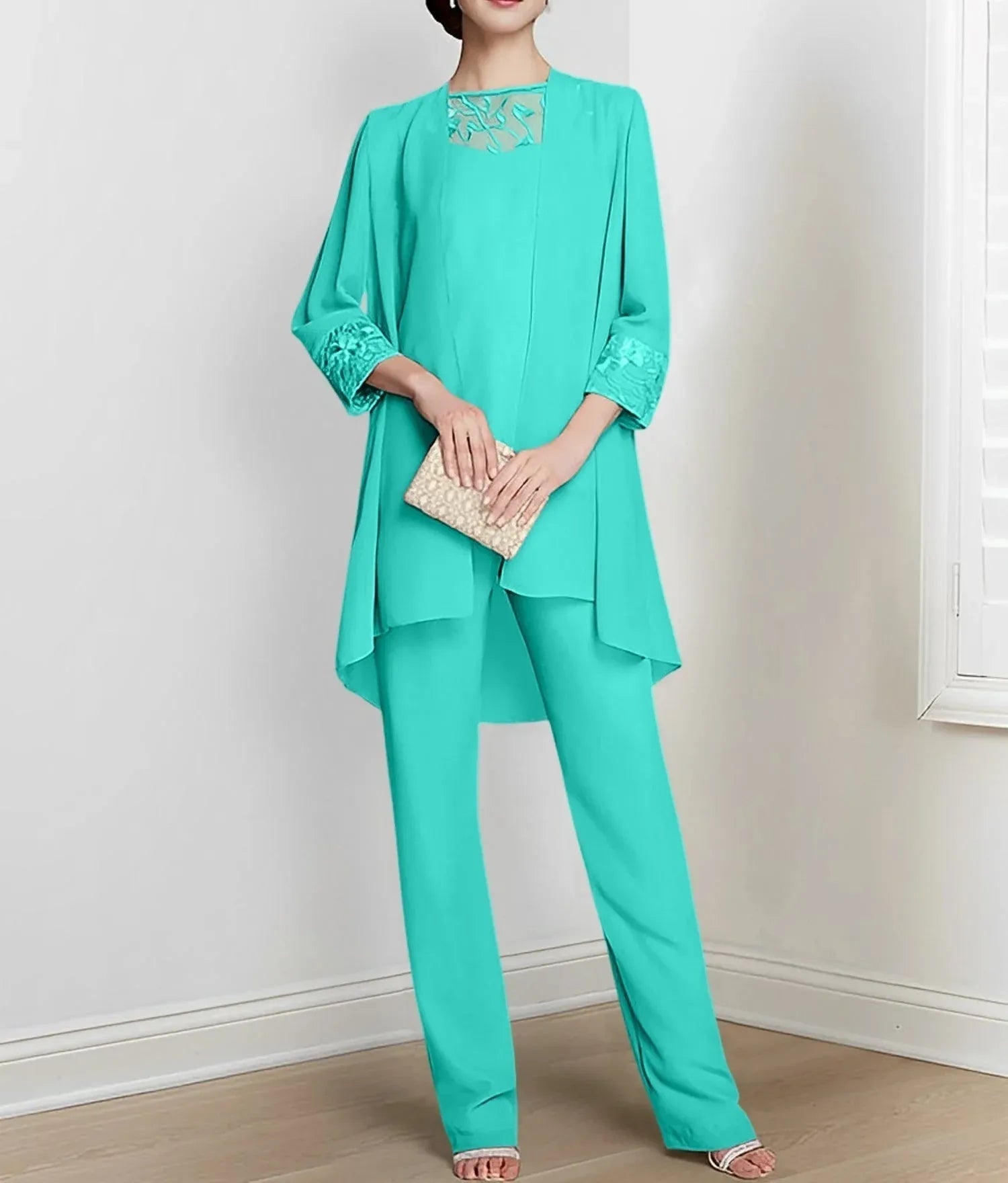 Chiffon Long Sleeves Mother Of The Bride Pantsuits With Jacket