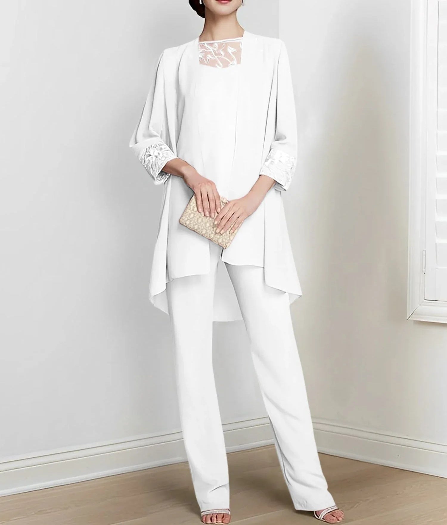 Chiffon Long Sleeves Mother Of The Bride Pantsuits With Jacket