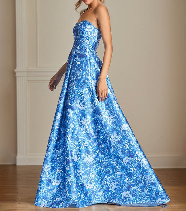 A-Line Off the Shoulder Sea Blue Satin Floral Mother of the Bride Dres A-Line Off the Shoulder Sea Blue Satin Floral Mother of the Bride Dres