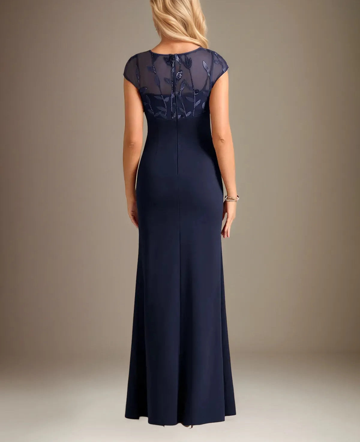 Trumpet/Mermaid Stretch Crepe Scoop Neck Cape Sleeve Floor Length Dress