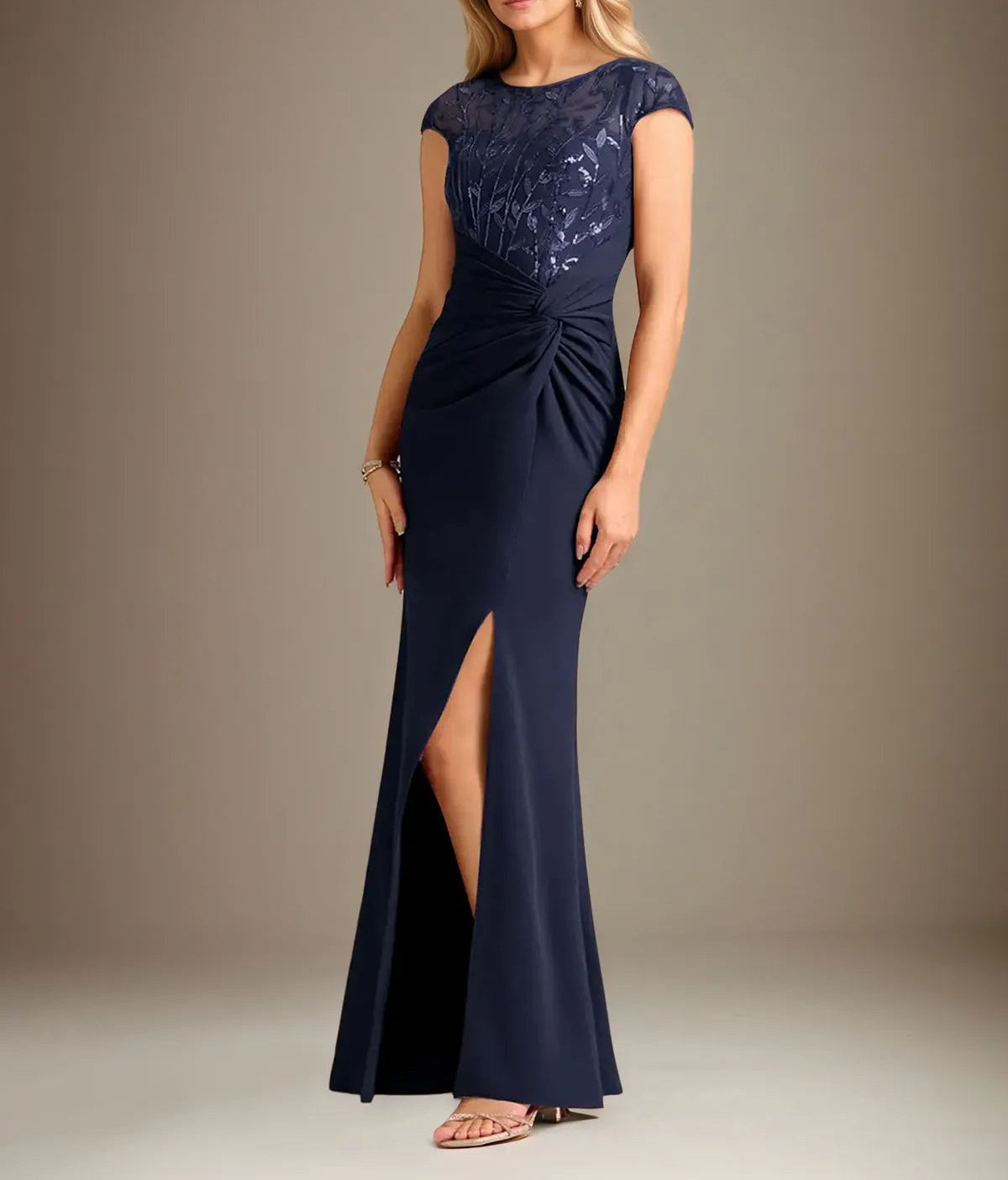 Trumpet/Mermaid Stretch Crepe Scoop Neck Cape Sleeve Floor Length Dress