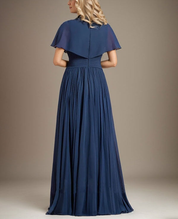 A-line V-Neck Floor-Length Chiffon Mother of the Bride Dress With Crystal Brooch Pleated