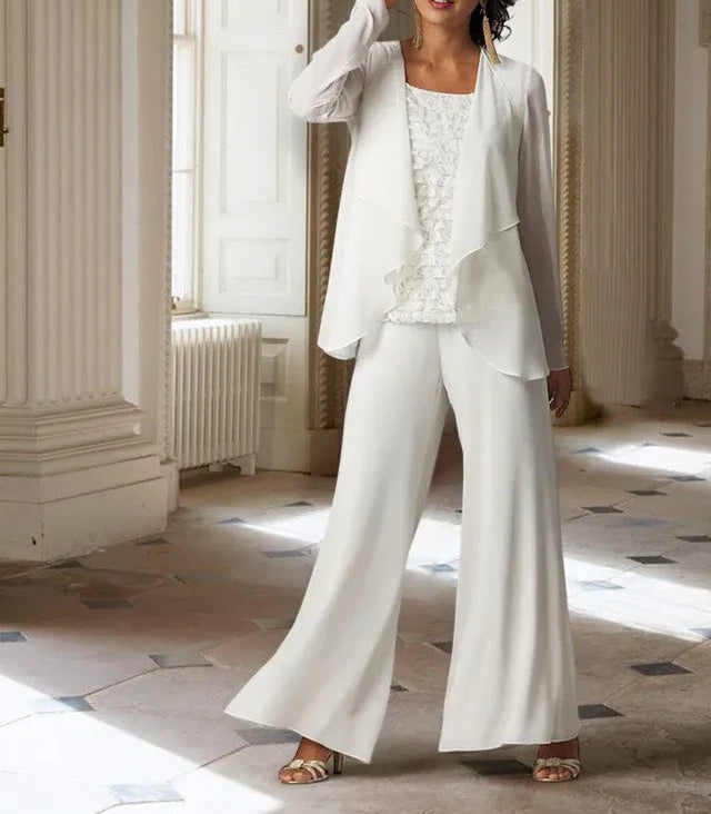 Chiffon Long Sleeves Mother of the Bride Pantsuits with Jacket