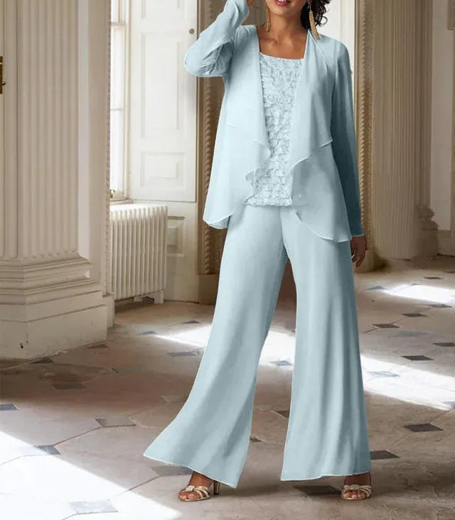 Chiffon Long Sleeves Mother of the Bride Pantsuits with Jacket