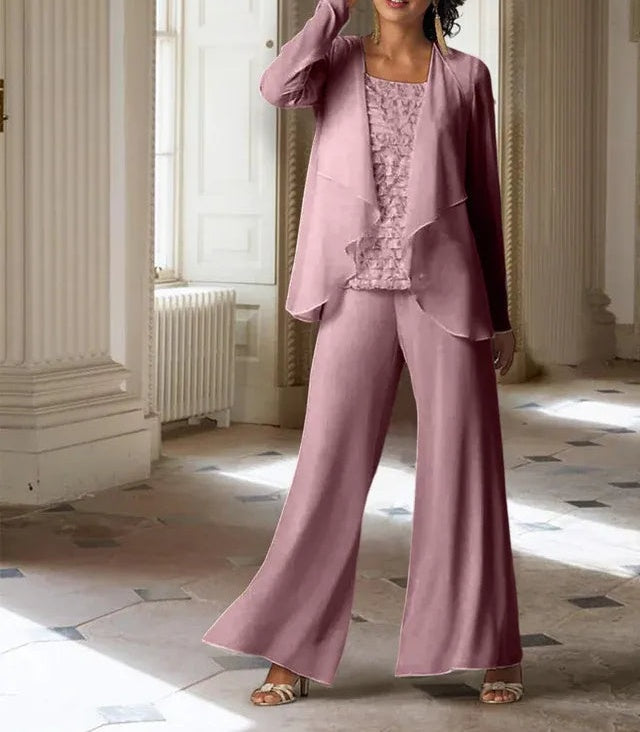 Chiffon Long Sleeves Mother of the Bride Pantsuits with Jacket