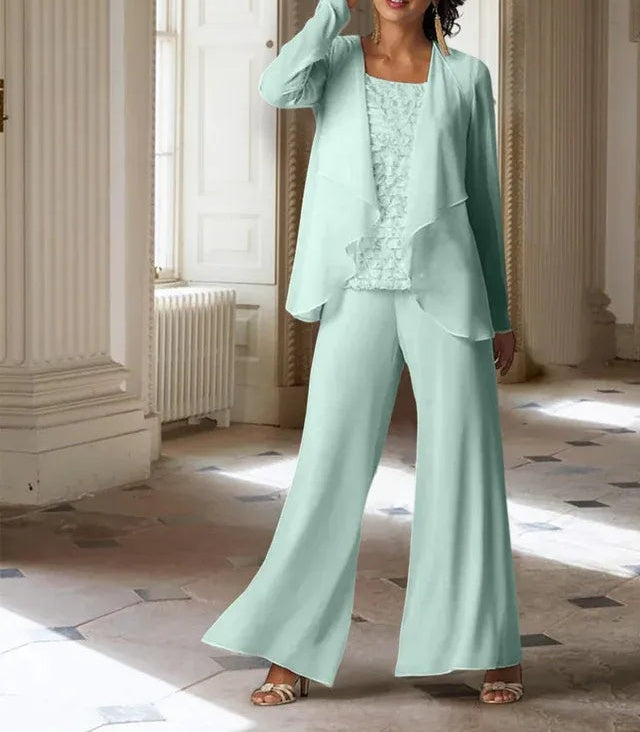 Chiffon Long Sleeves Mother of the Bride Pantsuits with Jacket
