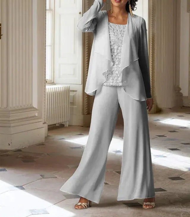 Chiffon Long Sleeves Mother of the Bride Pantsuits with Jacket