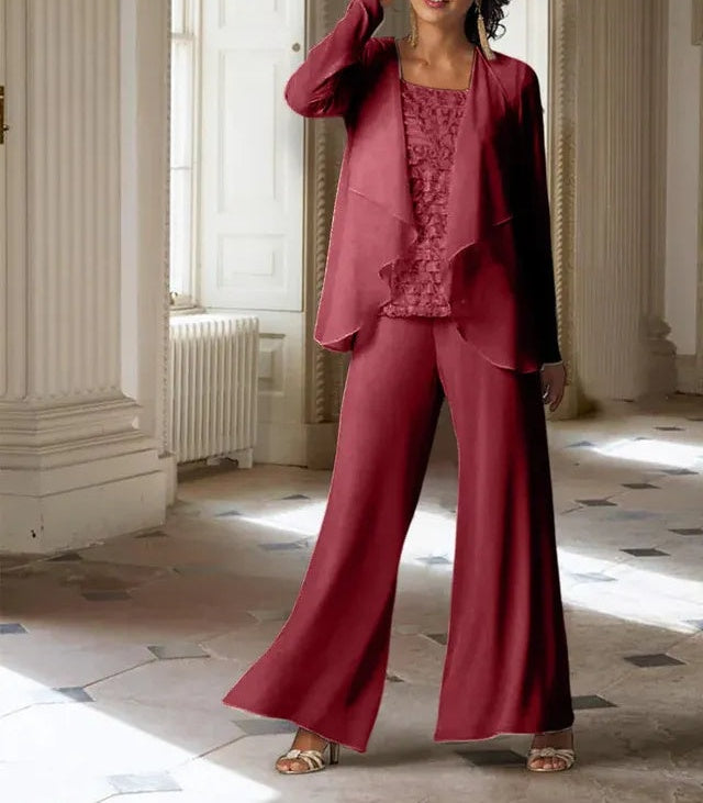 Chiffon Long Sleeves Mother of the Bride Pantsuits with Jacket