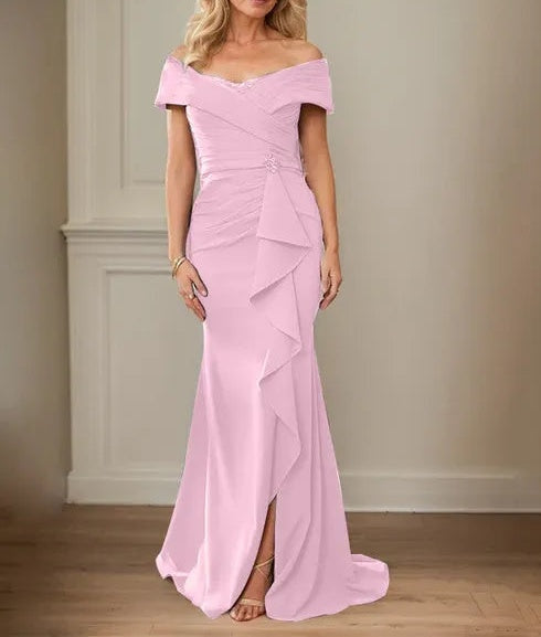 Sheath/Column V-Neck Illusion Floor-Length Lace Chiffon Mother of the Bride Dress With Pleated Sequins