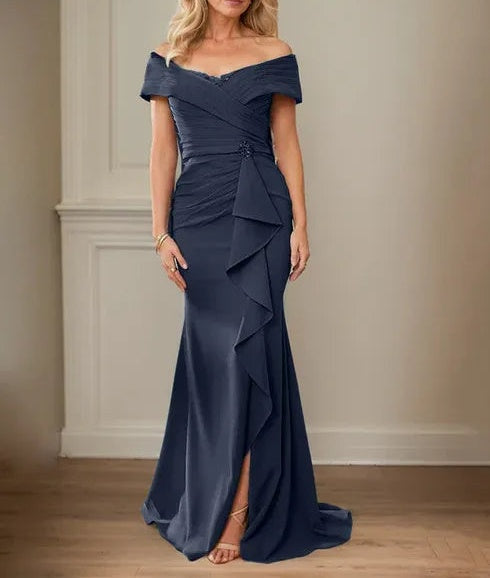 Sheath/Column V-Neck Illusion Floor-Length Lace Chiffon Mother of the Bride Dress With Pleated Sequins