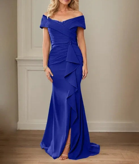 Sheath/Column V-Neck Illusion Floor-Length Lace Chiffon Mother of the Bride Dress With Pleated Sequins