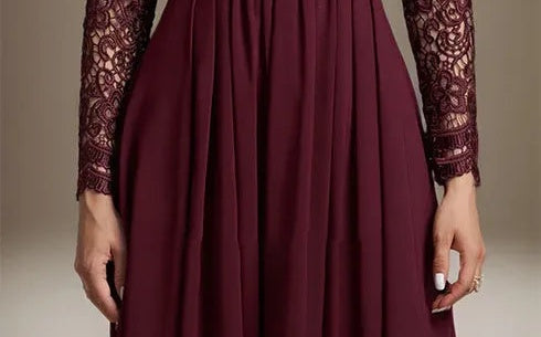A-line V-Neck Asymmetrical Lace Chiffon Mother of the Bride Dress