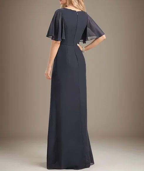 A-line Scoop Floor-Length Chiffon Mother of the Bride Dress With Cascading Ruffles Beading Sequins