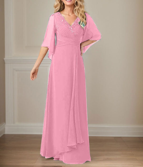 A-Line V-Neck Long Sequins Chiffon Mother Dress