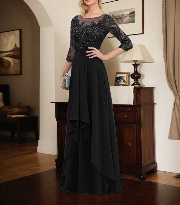 A-line Scoop Illusion Floor-Length Lace Chiffon Mother of the Bride Dr A-line Scoop Illusion Floor-Length Lace Chiffon Mother of the Bride Dr