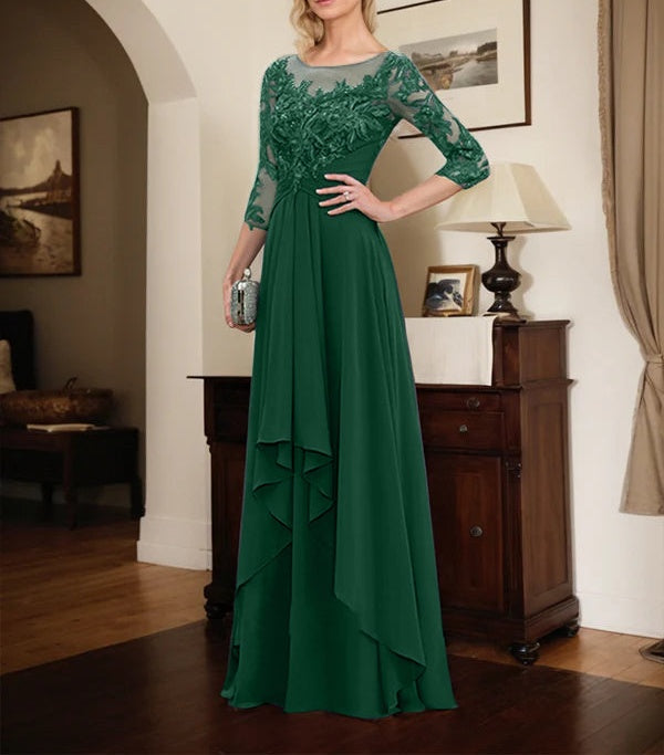 A-line Scoop Illusion Floor-Length Lace Chiffon Mother of the Bride Dr A-line Scoop Illusion Floor-Length Lace Chiffon Mother of the Bride Dr