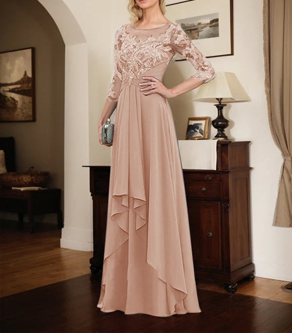 A-line Scoop Illusion Floor-Length Lace Chiffon Mother of the Bride Dr A-line Scoop Illusion Floor-Length Lace Chiffon Mother of the Bride Dr
