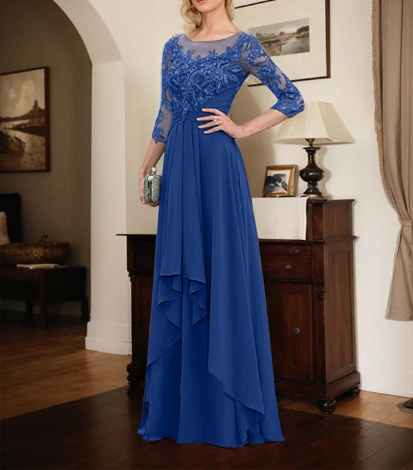 sachin and babi light blue dress A-line Scoop Illusion Floor-Length Lace Chiffon Mother of the Bride Dr