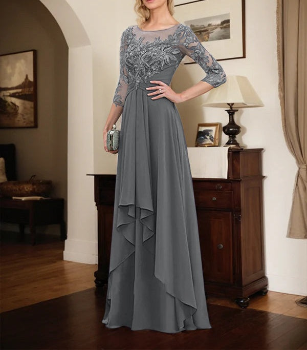 A-line Scoop Illusion Floor-Length Lace Chiffon Mother of the Bride Dr A-line Scoop Illusion Floor-Length Lace Chiffon Mother of the Bride Dr