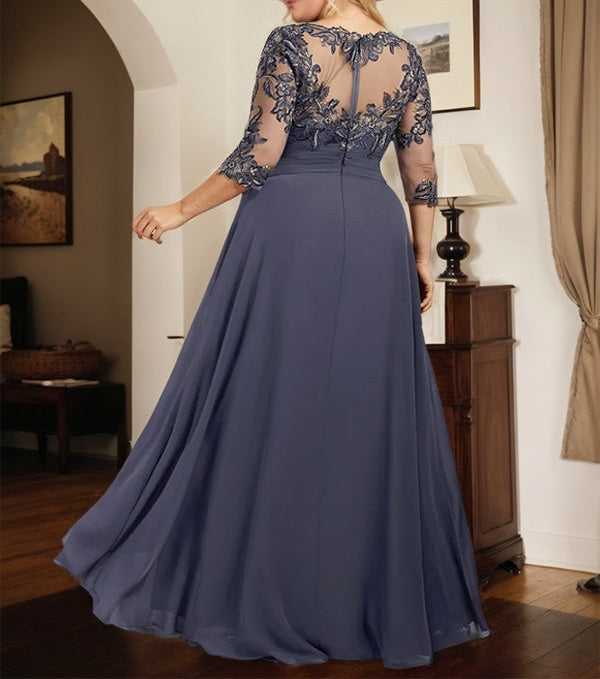 A-line Scoop Illusion Floor-Length Lace Chiffon Mother of the Bride Dr A-line Scoop Illusion Floor-Length Lace Chiffon Mother of the Bride Dr