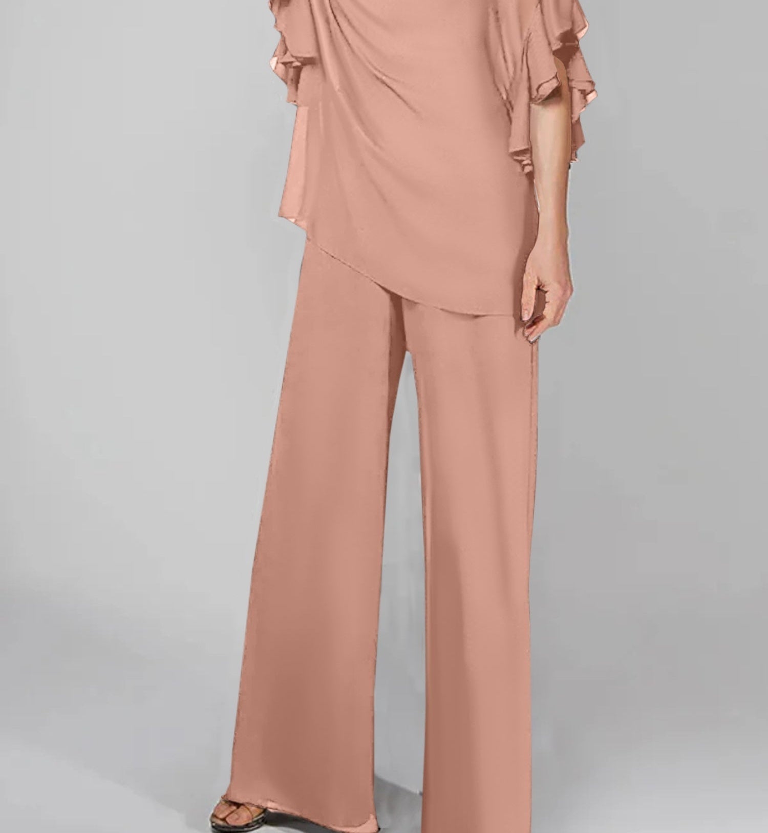 Jumpsuits Scoop Half Sleeves Chiffon Mother Of The Bride Pantsuits