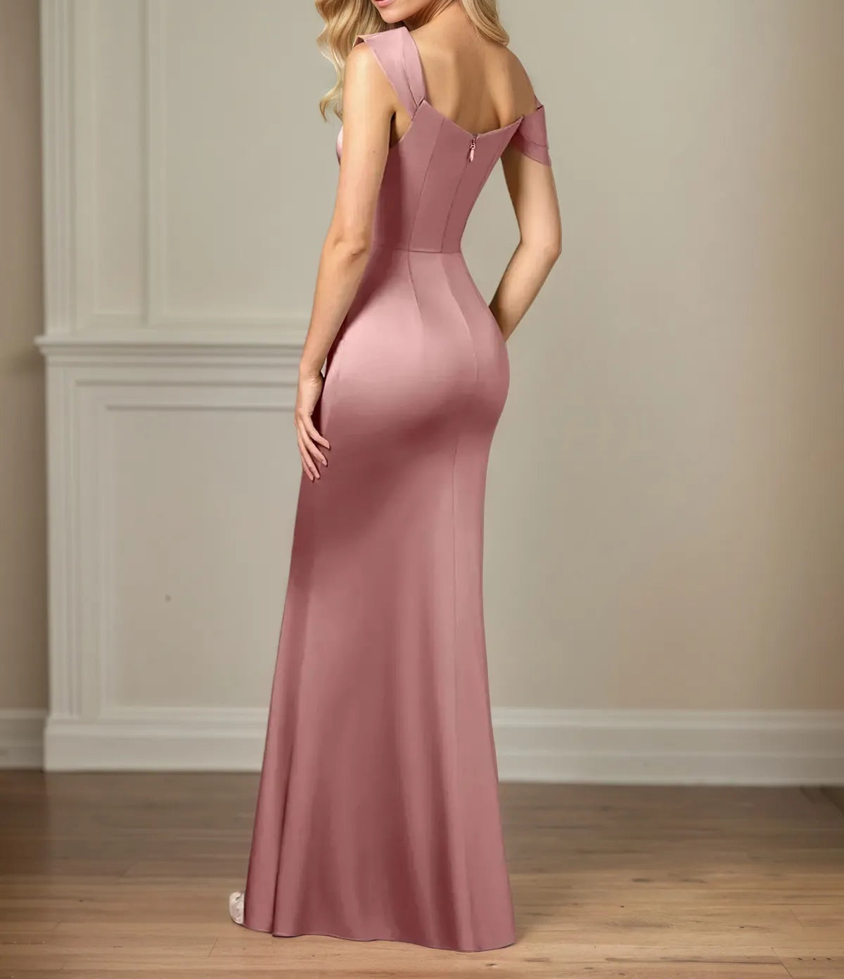 Sheath/Column One Shoulder Floor-Length Satin Dress With Pleated