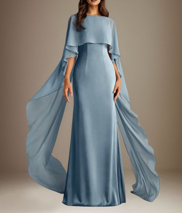 Sheath/Column Boatneck Floor-Length Chiffon Mother of the Bride Dress With Cascading Ruffles