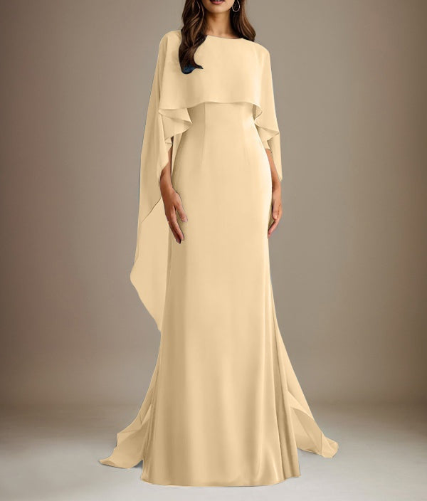 Sheath/Column Boatneck Floor-Length Chiffon Mother of the Bride Dress With Cascading Ruffles