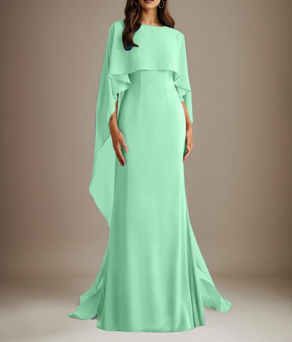 Sheath/Column Boatneck Floor-Length Chiffon Mother of the Bride Dress With Cascading Ruffles