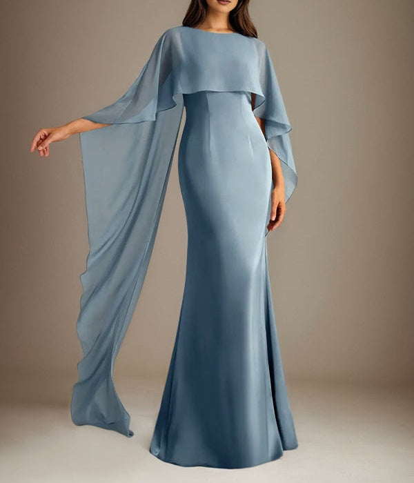 Sheath/Column Boatneck Floor-Length Chiffon Mother of the Bride Dress With Cascading Ruffles