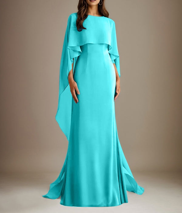 Sheath/Column Boatneck Floor-Length Chiffon Mother of the Bride Dress With Cascading Ruffles