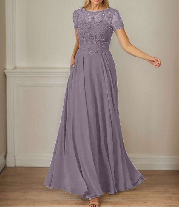 Dark Navy A-Line Boatneck Sequins Chiffon Dress