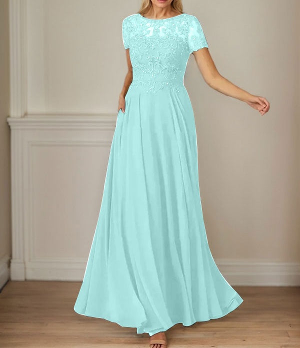 Dark Navy A-Line Boatneck Sequins Chiffon Dress