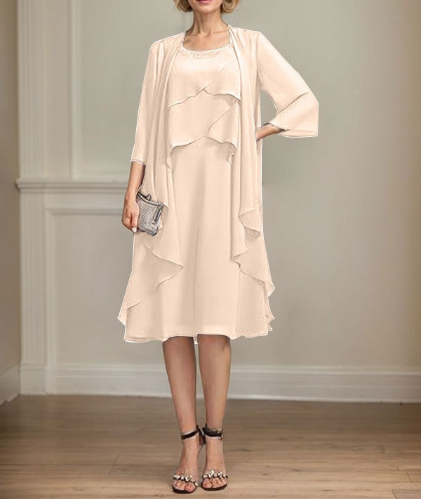 A-line Scoop Knee-Length Chiffon Mother of the Bride Dress With Beading