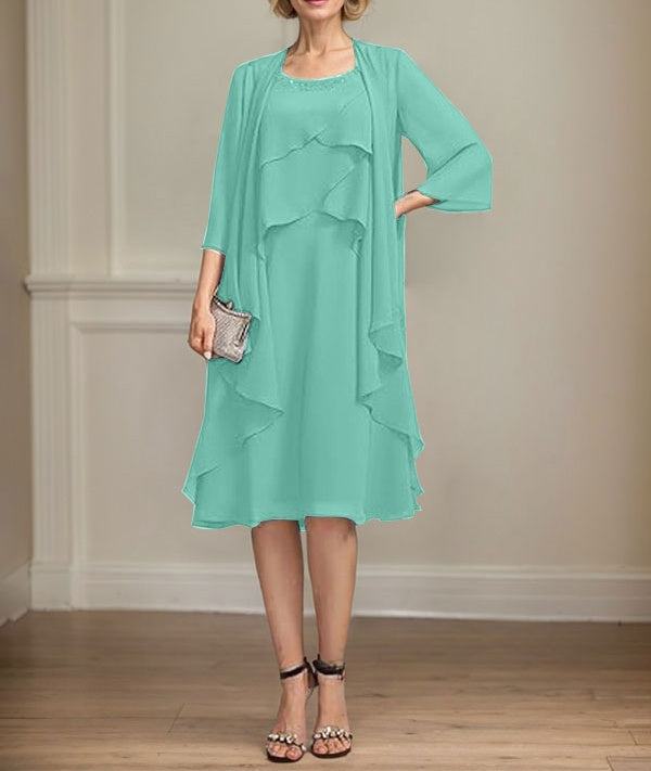 A-line Scoop Knee-Length Chiffon Mother of the Bride Dress With Beading