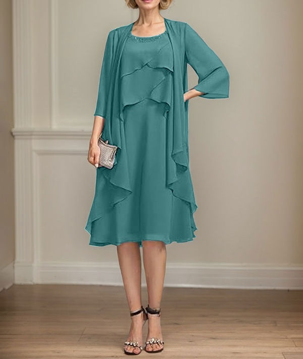 A-line Scoop Knee-Length Chiffon Mother of the Bride Dress With Beading