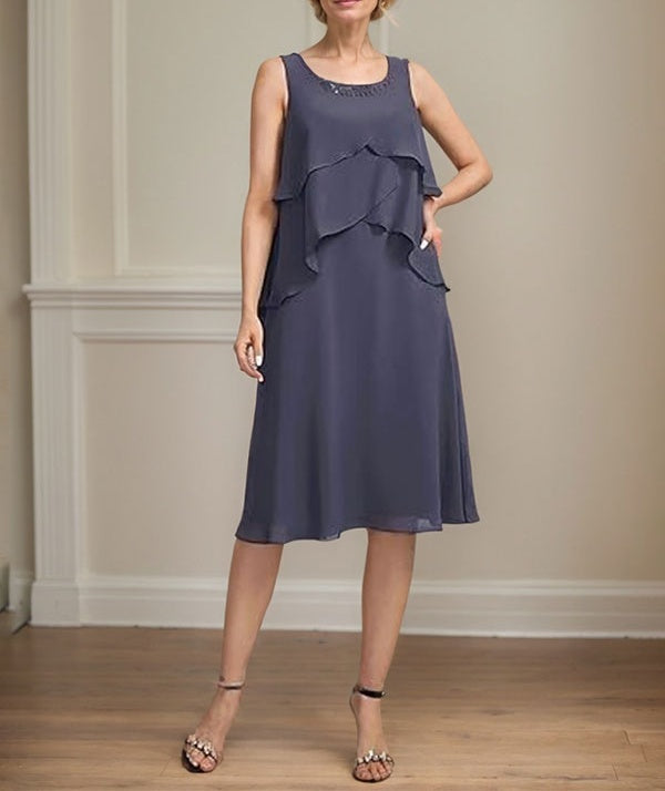 A-line Scoop Knee-Length Chiffon Mother of the Bride Dress With Beading
