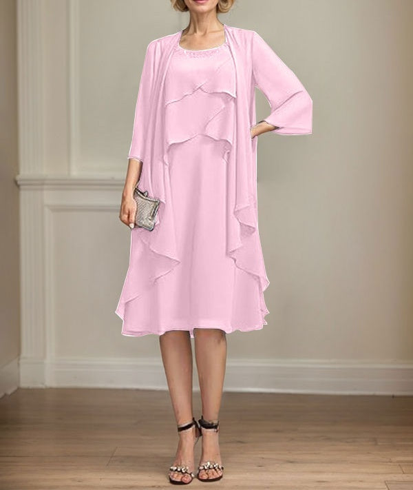 A-line Scoop Knee-Length Chiffon Mother of the Bride Dress With Beading