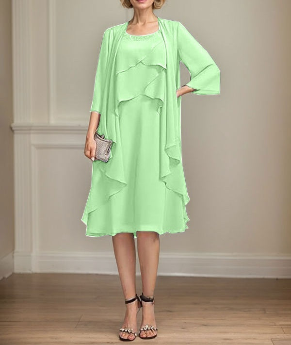 A-line Scoop Knee-Length Chiffon Mother of the Bride Dress With Beading
